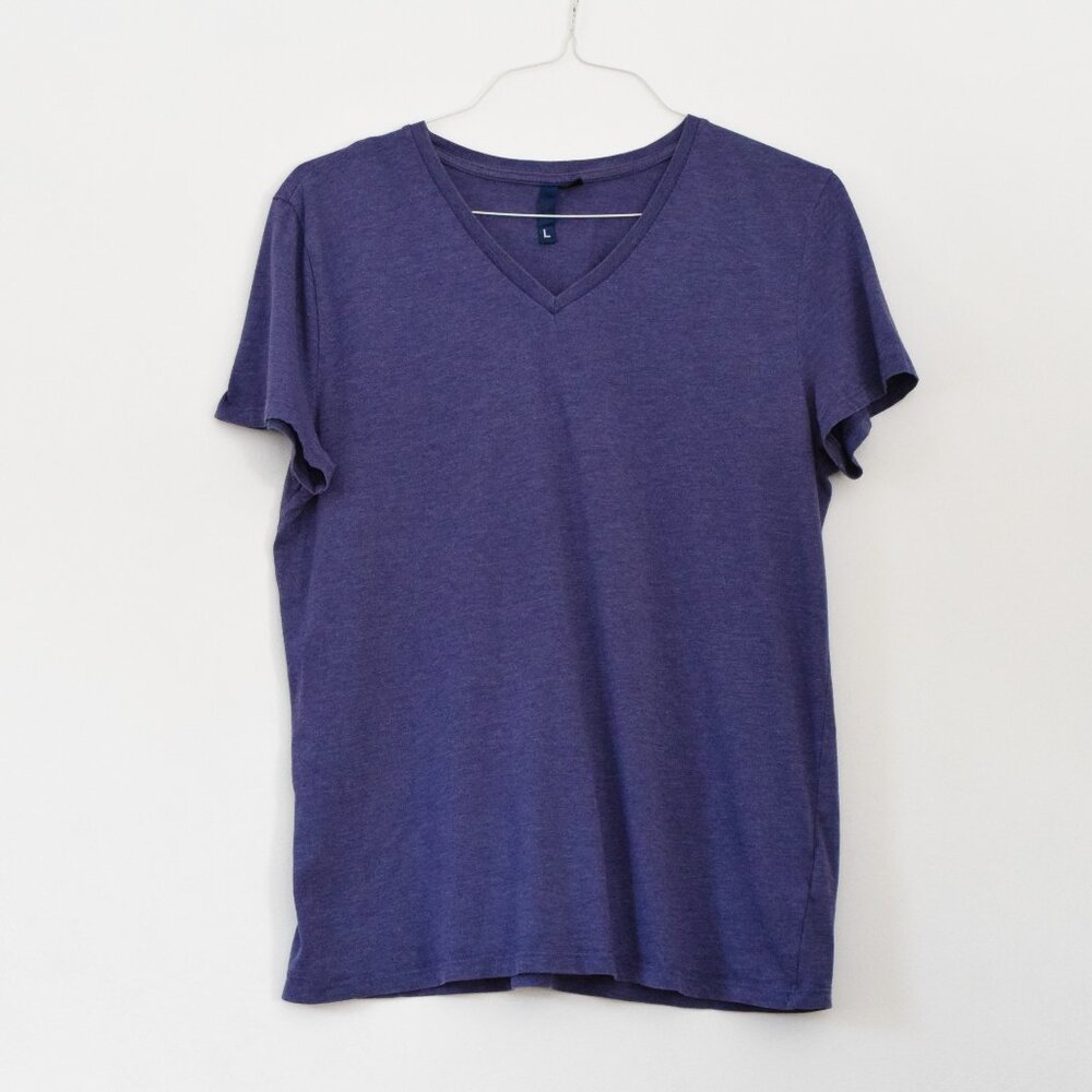 DIVIDED Indigo Purple Space Dyed V-neck Short Sleeve Tee Shirt T-shirt | Size L